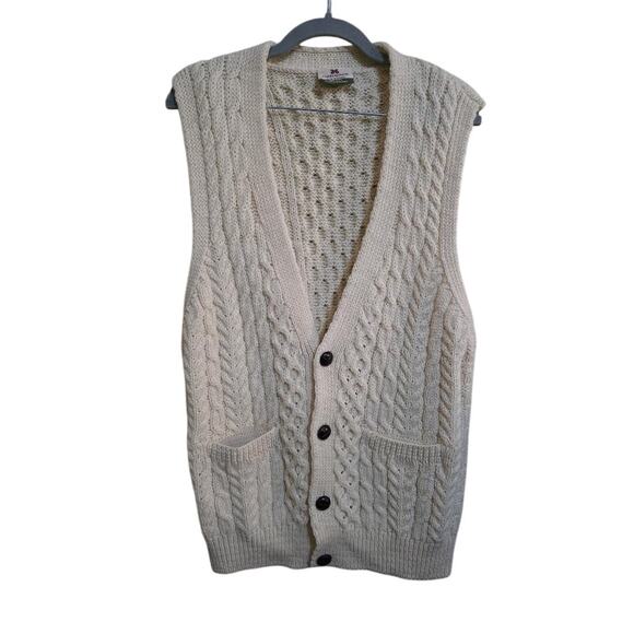 Carraig Donn Sweaters - Vintage Carraig Donn Cream Cable Wool Knit Cardigan Size L
